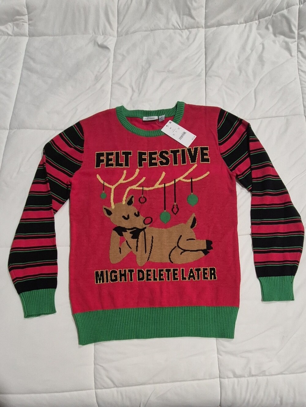 Mighty Fine Red & Green Reindeer Graphic Kids Pajama Top